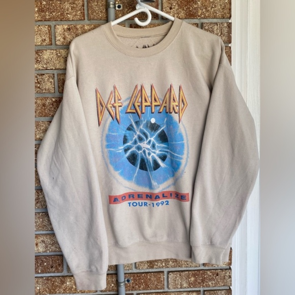 Def Leppard Adrenalize Tour 1992 Beige Sweatshirt Medium Worn Distressed Grunge